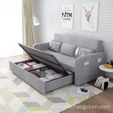 Soft Modern Home Furniture Hotel 3 seat Wood Frames Fabric Leather Living Room Folding Sofa Bed with Storage